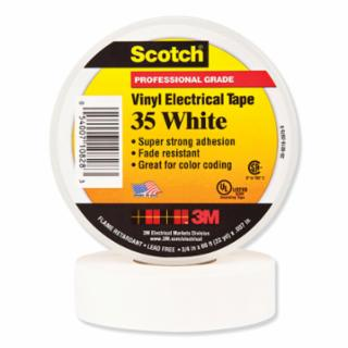 Scotch Vinyl Electrical Color Coding Tapes 35, 66 ft x 3/4 in, White
